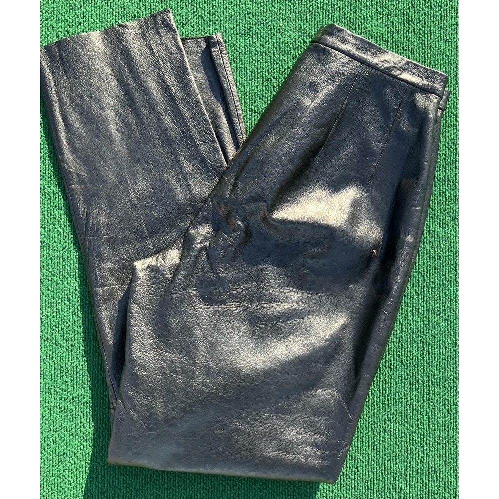Apostrophe Pants Womens 10 Black Genuine Leather Lined High Rise Tapered‎ Leg